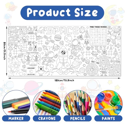 Image of Naozinebi Outer Space Giant Coloring Poster Large Coloring Tablecloth Big Paper Sheet Page Solar System Table Cloth DIY Activity Game Art Crafts Mat Wall Home Party Decoration Supplies