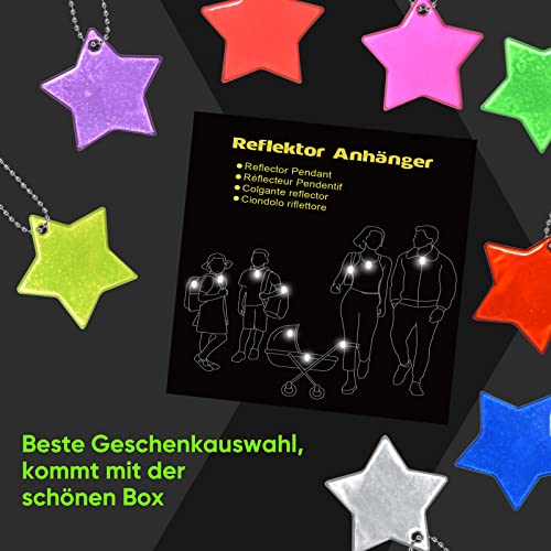 DealKits 20 PCS Sicherheits Reflektor Anhänger, Stern Schlüsselanhänger, Kinder Reflektor Anhänger für Puppensitze Rucksack Handtasche Jacken Rollstuhl Fahrrad Laufen Party Mitgebsel -8 leuchte Farben