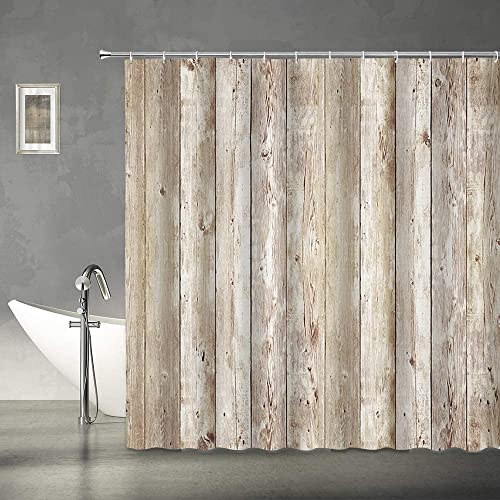 Rideau de douche rustique anti-éclaboussures aspect bois marron - 2