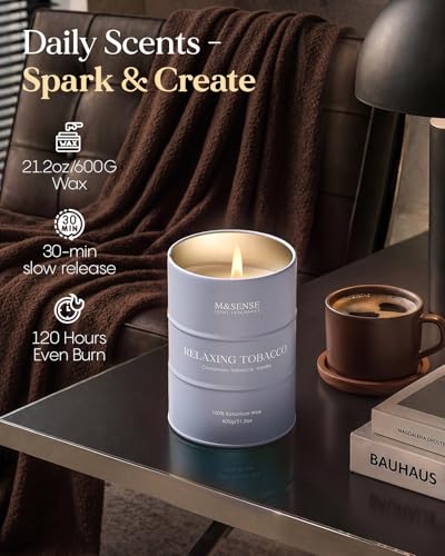 Image of M&SENSE Vanilla Tobacco Scented Candles Large, Natural Soy Candles 21.2oz 120 Hour Slow Burning,Aromatherapy Candle for Stress Relief Meditation Relaxing