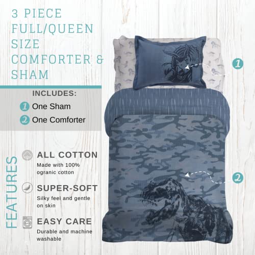 Franco Jurassic World Kids Luxury Bedding Super Soft Premium Comforter With Sham, 3 Piece Full/Queen Size, 100% Cotton Cover (Official Universal Product) #TOP1