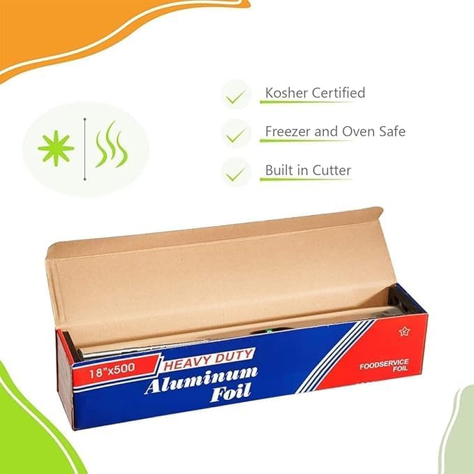 Aluminum Foil Wrap Heavy Duty | Commercial Grade for Food Service Industry | Aluminum Silver Foil Safe for Cooking, Baking, Roasting, BBQ & Parties | 18"x 500 Feet Long