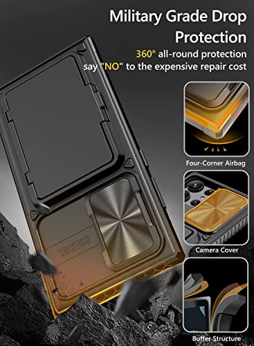 Image of Vihibii for Samsung Galaxy S23 Ultra Back Cover with Card Holder (4 Cards) & Slide Camera Cover & Kickstand, Rugged Hard Back & TPU Soft Edge Case for Galaxy S23 Ultra 5G 6.8 inch 2023, Black