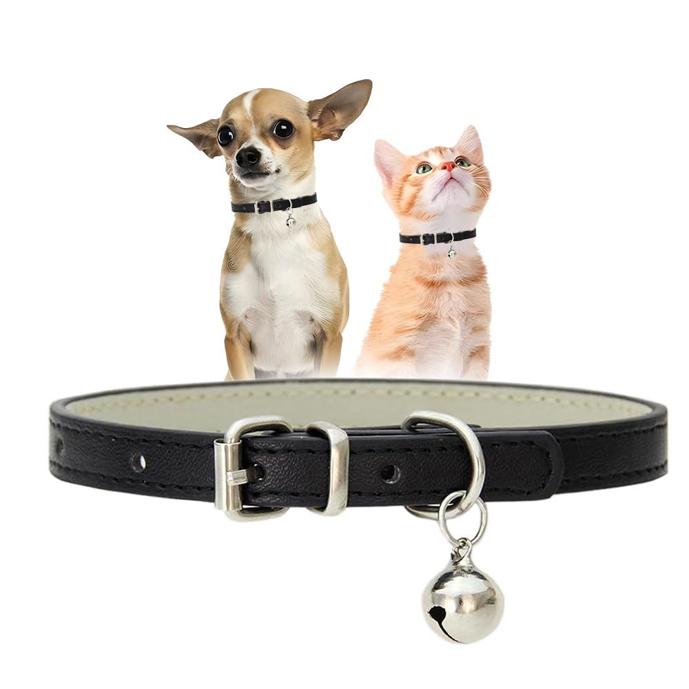 Black XXS Dog Collar with Bell Puppy Collars with Bells Cat Small Dog Bell Kitten Little Girl Female Puppia Collar for XS XSmall X-Small S Extra Breed Pets — image 1