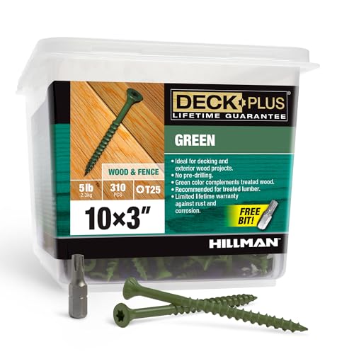 Image of Deck Plus 3 Inch Epoxy Coated Exterior Wood and Fence Screws #10 x 3 Torx /Star Drive Included Coarse Thread, Outdoor Rust Resistant Decking Screw, Green, 5 lb Box, 310 Pieces | 48405