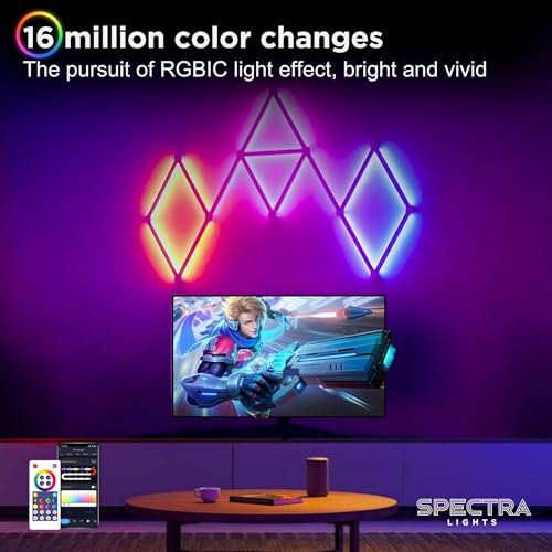 Image of Smart, Customisable LED Line Wall Panels with RGBIC Lights, Remote, WiFi & App Control (Pack of 9)