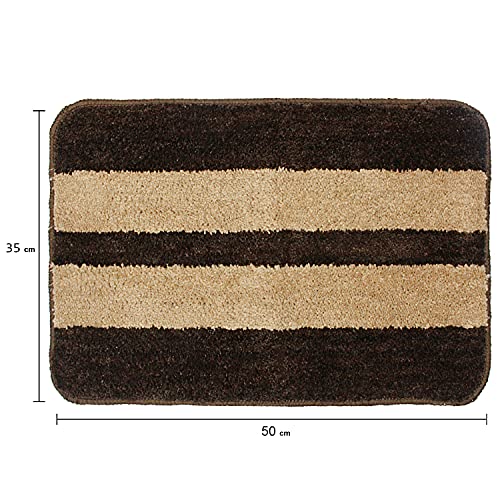 Image of Amazon Brand - Solimo Anti-Slip Microfibre Bathmat, Stripe, Dark Dark Brown, Set of 2 (35cm x 50cm)