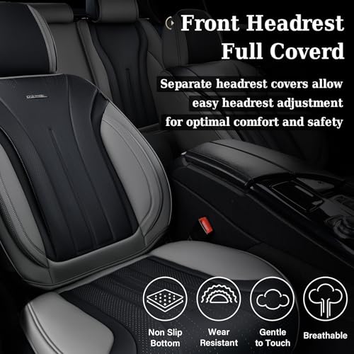 Image of Coverado Front Seat Covers, 2 Pack Waterproof Seat Cover for Cars, Driver Seat Covers, Waterproof Car Seat Protector, Leather Car Seat Cushions Universal Fit for Most Sedan, SUV, Trucks(Gray&Black)