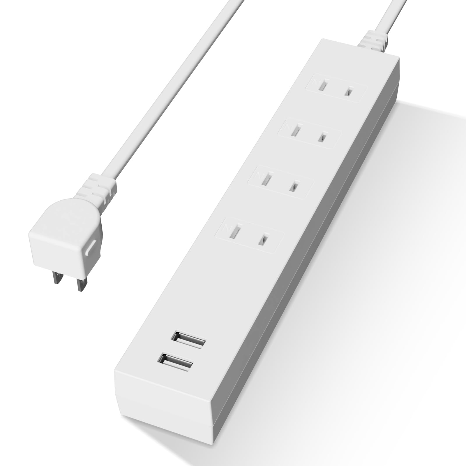 【ヒカリテラス】シャッター付電源タップ 雷ガード USB付 USBタップ ４個AC口 ２USBポート ホワイト