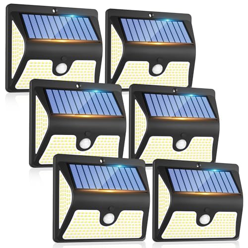 Rovnoes 6 Stück Solarlampen für Außen mit Bewegungsmelder - 230 LED 3 Modi Solar Strahler Aussen, IP65 Wasserdichte Solarleuchte mit Bewegungsmelder für Garten Garage Hof Rasen Stufen Haustüren