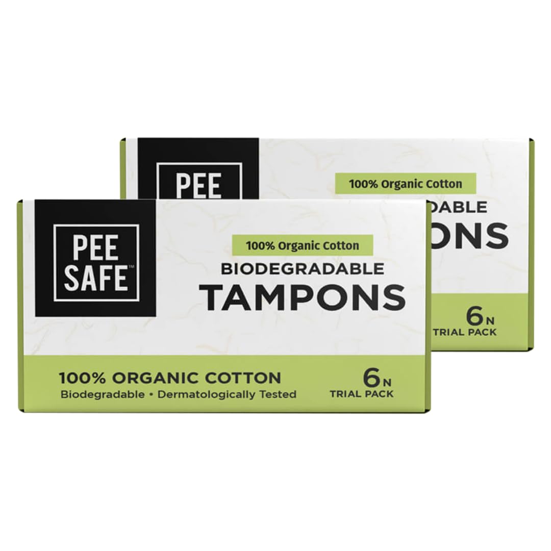 Pee Safe 100% Organic Cotton, Biodegradable Tampons, Set Of 2, Trial Pack, 12 Tampons - 4 Regular, 4 Super, 4 Super Plus | Comfortable & Stain-Free Experience | Ultra Soft & Highly Absorbent | Rash & Irritation Free | Skin Friendly | FDA Approved