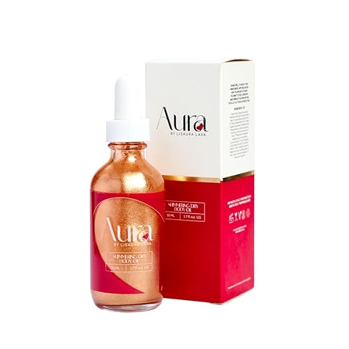 Aura Shimmering Dry Body Oil, no graso con brillo, hipoalergénico, ultrahidratante, de rápida absorción con coco, almendra dulce, jojoba, argán,
