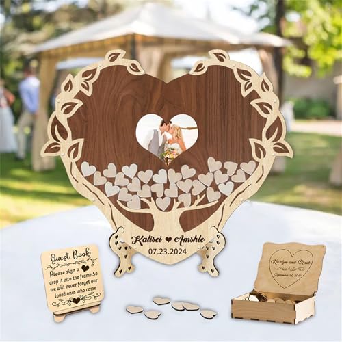 Libro degli ospiti per matrimonio con albero a forma di cuore personalizzato rustico in legno albero della vita libro degli ospiti per matrimonio cornice libro degli ospiti per ricevimenti albero