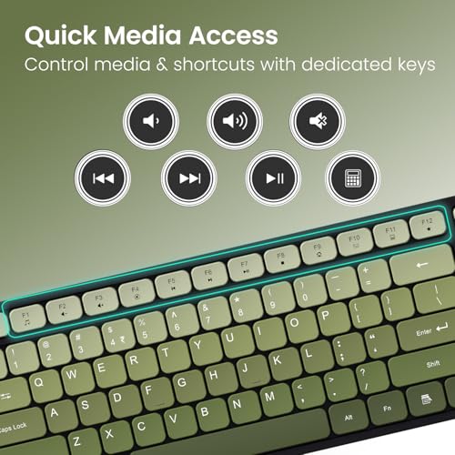 Image of Portronics Key11 Combo Rechargeable Wireless Keyboard and Mouse Set, Bluetooth 5.3&2.4GHz Wireless,Type-C Fast Charging,Gradient Keys, Noiseless Typing, High Precision Mouse, for PC&Laptop(Green)