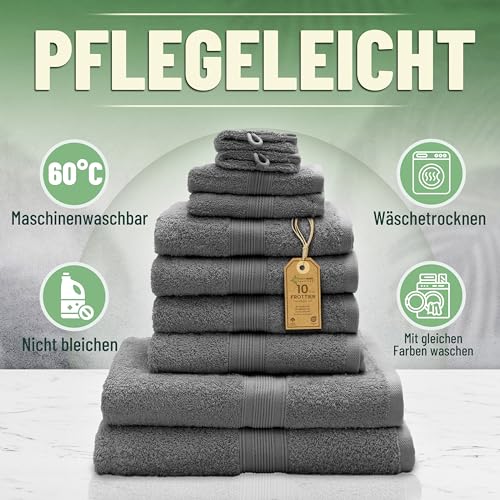 Foto von GREEN MARK Textilien 10 TLG. FROTTIER Handtuch-Set mit verschiedenen Größen 4X Handtücher, 2X Duschtücher, 2X Gästetücher, 2X Waschhandschuhe | Farbe: Anthrazit grau | Premium Qualität