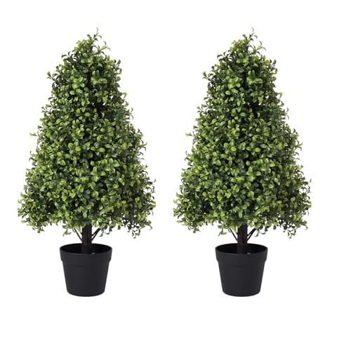 30in Artificial Boxwood Topiary Trees – Outdoor Set of 2