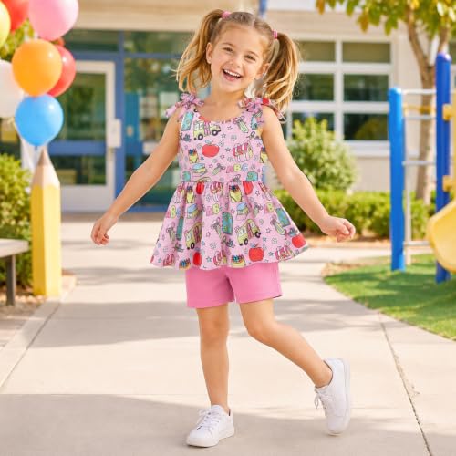 Image of Toddler Girls Clothes Summer Short Set Outfit Tie Knot Shoulder Sleeveless Ruffle Tops and Shorts 2PC Clothing Set