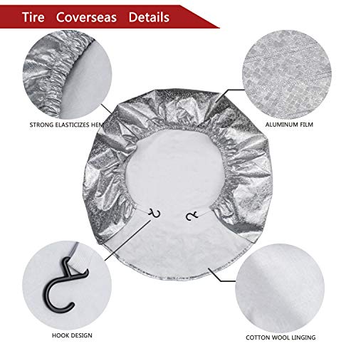 Tire Covers for RV Wheel (4 Pack Silver),Moonet Oxford Waterproof UV Sun Protectors for Motorhome Boat Trailer Camper Van SUV,D89cm x H28cm for Diameter 33\"-35\"