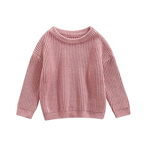 Engofs Toddler Baby Girl Boy Knit Sweater Warm Long Sleeve Chunky Oversized Sweater Fall Winter Clothes Rose Pink 9-12 Months Cover