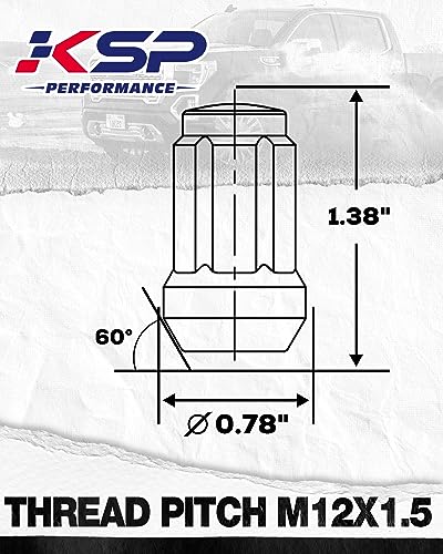 Image of KSP M12x1.5 Lug Nuts Black, 20pcs 12mmx1.5 Lug Nut 6 Spline Lugnuts for Honda Accord CRV Civic Fusion Focus Escape XR-V Element Pilot Impala, Closed End Aftermarket Nuts with 1 Socket Key for Chevy