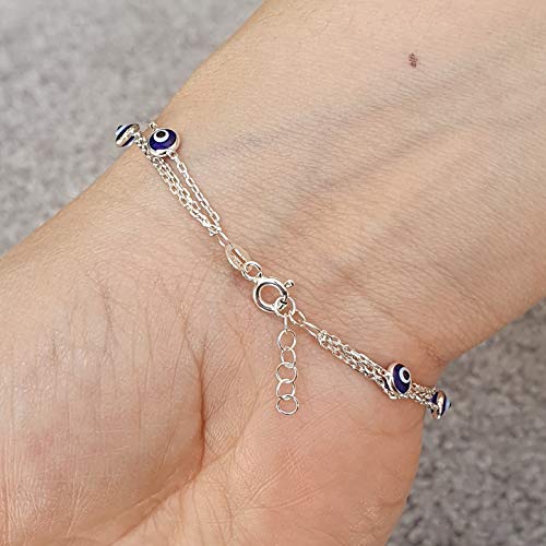 MYSTIC JEWELS by Dalia - 7,5 inches Silver Evil Eye Bracelet on Triple Chain with Small Eyes - Good Luck Bracelet3