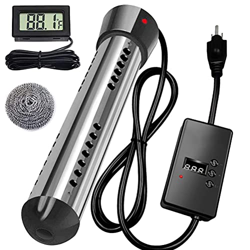 Soniker 1500W Immersion Water Heater, Portable Electric Water Heater with Stainless-Steel Guard, Smart Timing and Digital Thermometer, for Bathtub Mini Inflatable Pool, Bucket 5 Gallons (Black)