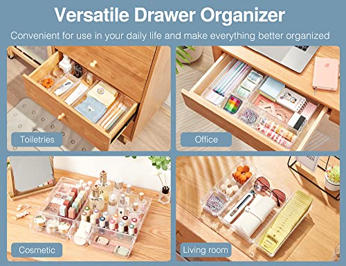Puroma 18Pcs Drawer Organizer Set 4-Size Versatile Vanity And Bathroom Drawer Organizers, Clear Plastic Desk Drawer Organizer Trays And Customize Layout Storage Bins For Makeup Kitchen Office (Clear) #TOP5
