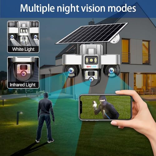 Image of smars 3-Lens PTZ Solar 4G SIM Security Camera | Outdoor CCTV with Triple View | Night Vision | Motion Detection | Full Mobile Control