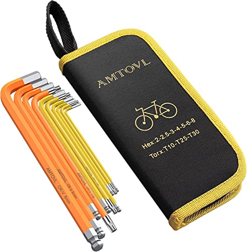AMTOVL 10PCS Llaves Allen Juego de Llaves Hexagonales de Acero Cromo-vanadio Llaves Allen Métrico&Torx con Codificación de Colores 2, 2.5, 3, 4, 5, 6, 8mm, T10, T15, T30 para Reparación de Bicicletas