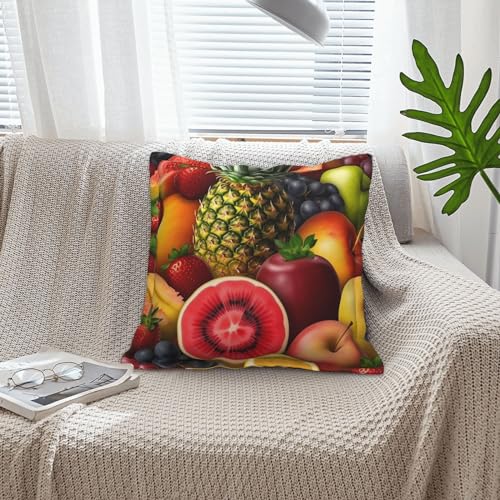 Housse de coussin en similicuir motif fruits frais lot de 2 carrées style rustique - 6