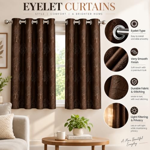 Image of FLORANCIA Polyester Eyelet Window Curtains 5 Feet Long (152 cm) Pack of 2