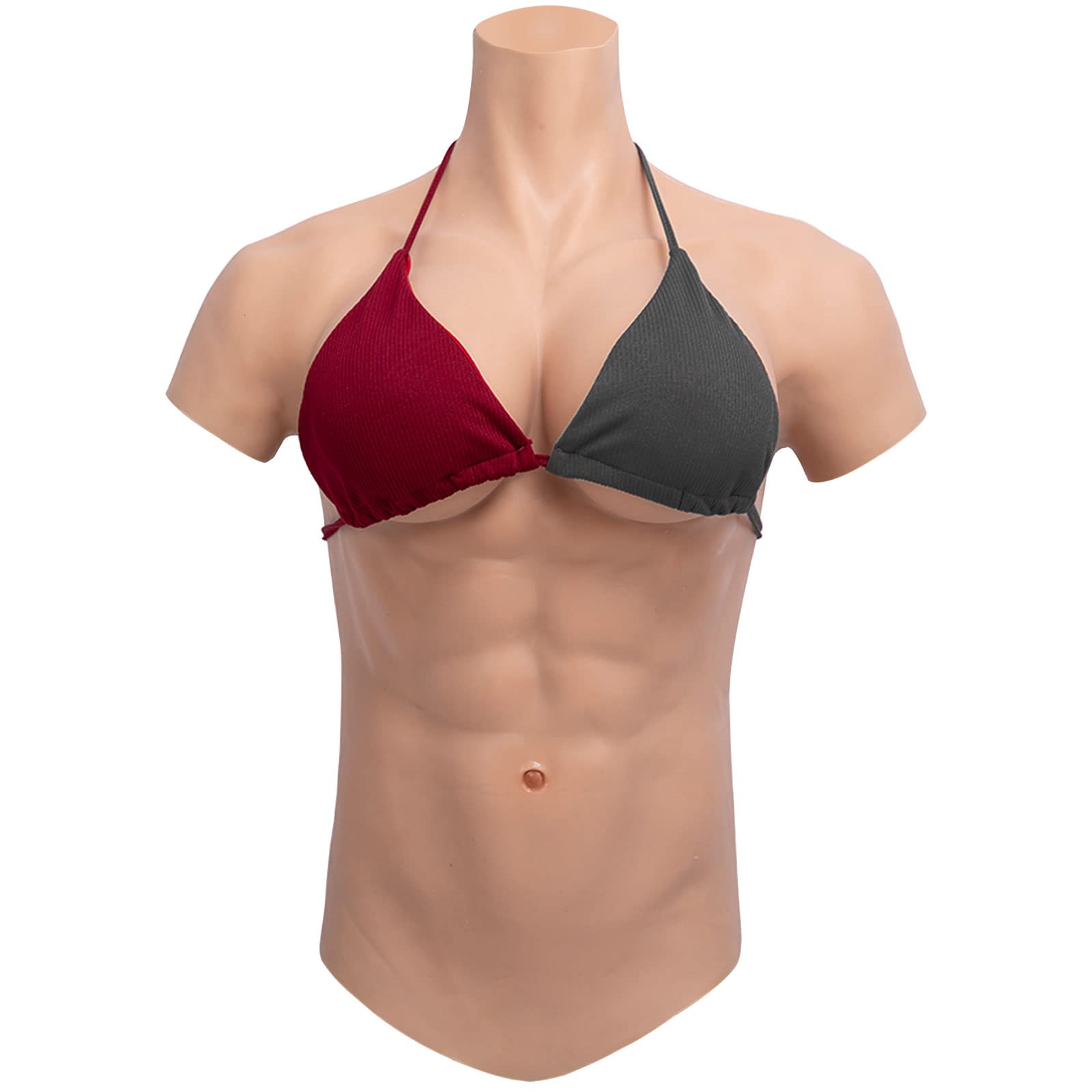 PROPFEPROPFE Silicone Drag Queen Breastplate Half Body Muscle Suit Realistic F Cup Simulation Male Abdominal Vest for Cosplay Fake Boobs