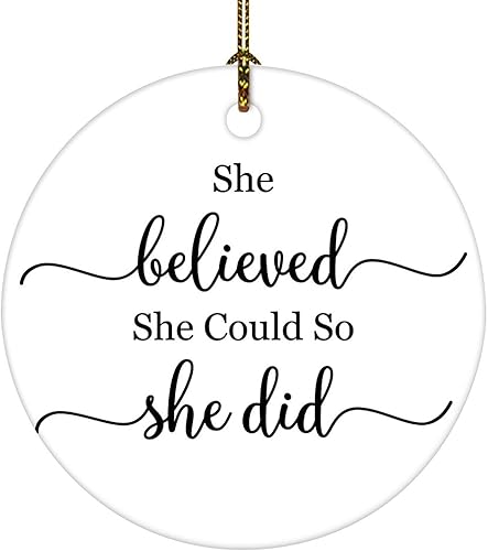 She Believed, She Could, So She Did, adorno de recuerdo de versículo bíblico, tipografía inspiradora, adornos de Navidad, decoraciones de fiesta de