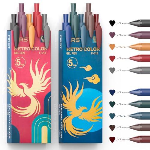 DRPHKTT Retractable Colored Gel Pens 0.5MM Fine Point, 10 Vintage Assorted Color Ink Pen Set, Cute Colorful Aesthetic Ballpoint Pen for Writing, Journaling, Note-Taking (Vintage)