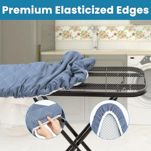Image of Ironing Board Cover with Padding 15x54, RAINHOL Full Size Padded Iron Table Cover with Aluminum Coated, Elastic Edge, Standard Size, Extra Thick, Blue Pattern
