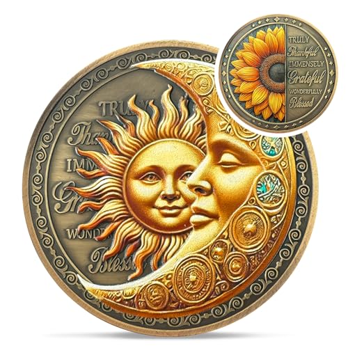 sunflower blessing sobriety coin - affirmation sun and moon aa coins - recovery addiction na aa chips and medallions - celebrate living clean narcotics alcoholics anonymous gifts for men women