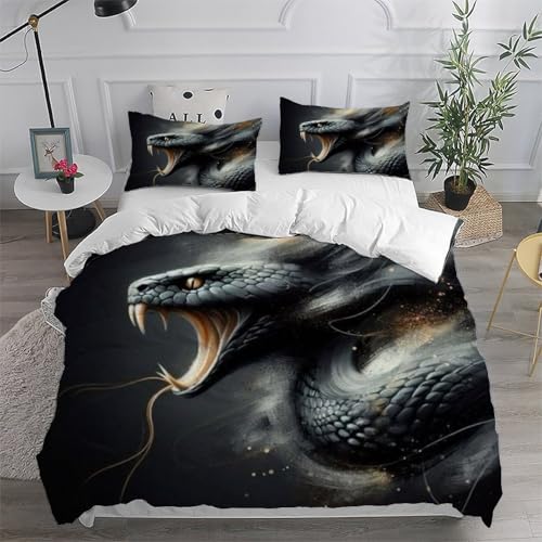 Housse de couette serpent noir microfibre 200x200 avec fermeture éclair pratique
