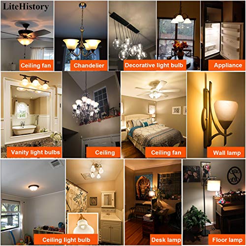 Image of LiteHistory A15 E26 Bulb,4w=40 watt Light Bulbs,Dimmable,Warm White 2700K | 400lm,AC120V,360,ETL,Soft White Light Bulbs,Vintage,Edison bulbs,E26 LED Bulb for Ceiling Fan,Appliance,Refrigerator,4Pack