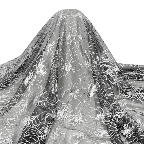 FINGERINSPIRE Halloween Spider Web Fabric 2x1.5m Wide Glitterie Silver Spider Webs Fabric Black Mesh Halloween Fabric Halloween Spider Web Fabric by The Yard for Halloween Party Decoration