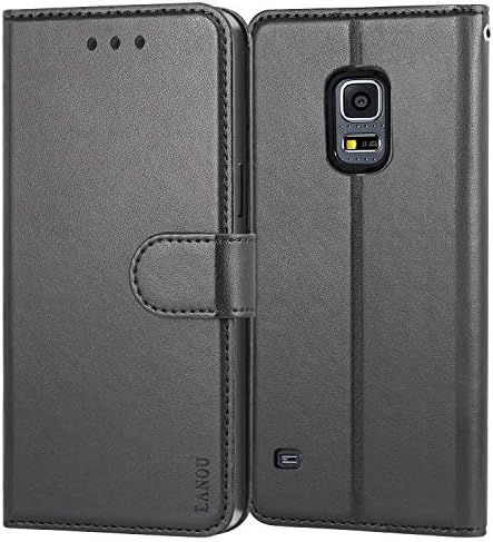 LANOU Galaxy S5 Case, Leather Case Samsung Galaxy S5 Wallet Cover Protective Case for Samsung S5 (Black)