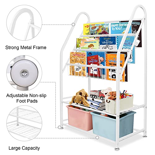 Aboxoo Metal Kids Bookshelf Freestanding For Children Room 25 Inches Toddler White Bookcase Toy Organizer Stable Bookcase Bookstore Library Book Unit Storage For Small Place thumb #5