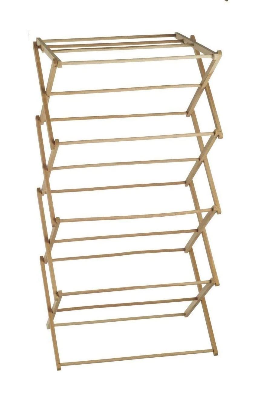 HOMIONFoldable Traditional Wooden Concertina Design Folding Airer - Large Free Standing Drying Rack (Bamboo 4 Tier)