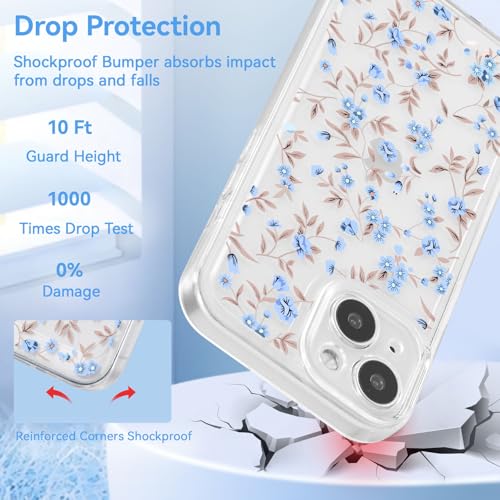 Coque iPhone 15 Plus antichoc fleurie en TPU souple et mince bleu clair