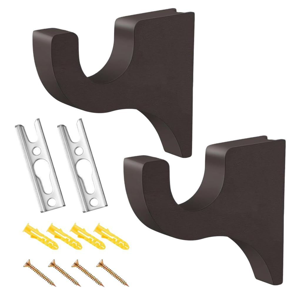 Bdkmms Brown Curtain Rod Brackets, 2Pcs Wooden Curtain Rod Holders Multi-Purpose Bracket For 1.6Inch Poles