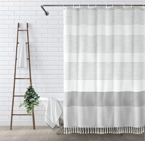 Awellife Boho Gray Shower Curtain for Bathroom Stripe Tassel Shower Curtain 60 X 72 Inches Farmhouse Linen Grey Awellife Boho Gray Shower Curtain for Bathroom Stripe Tassel Shower Curtain 60 X 72 Inches Farmhouse Linen Grey