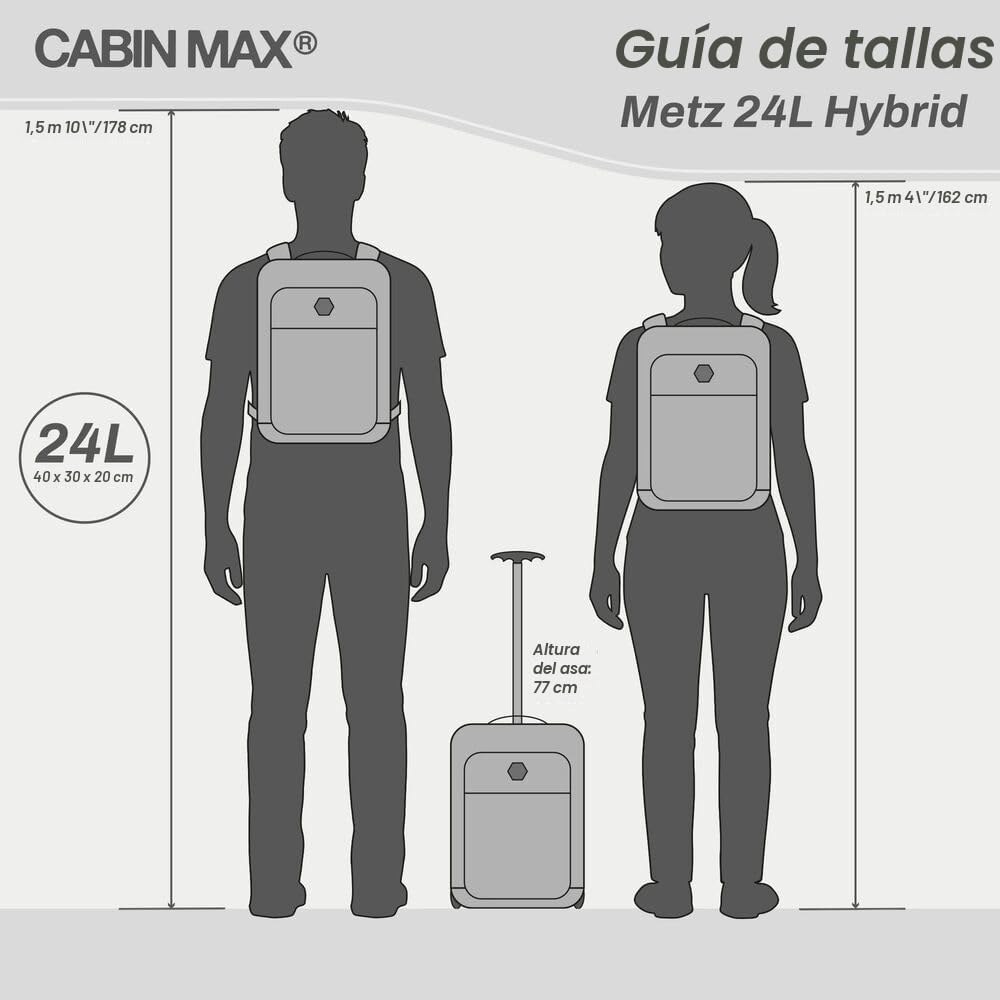 Cabin Max Metz Hybrid de 40 x 30 x 20: equipaje de mano y mochila de viaje ideal para avión, bolsa de viaje, equipaje de mano de 40 x 30 x 25 cm, compatible con Wizz Air y Eurowings