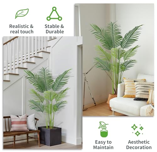 Image of HAIHONG 4FT Artificial Palm Tree,Faux Areca Palm Plant with Real Touch Leaves and Adjustable Branches,Fake Tropical Palm Tree for Home Office Indoor Outdoor Modern Decoration