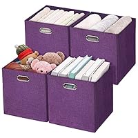 Storage Basket Bins,13×13×13 Foldable Storage Cube Boxes Fabric Drawer for Closet Shelf Cabinet Bookcase - Set of 4, Purple