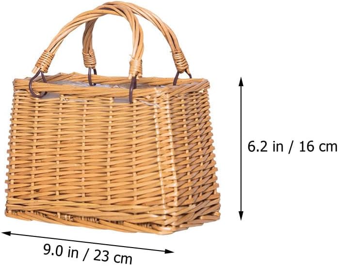 Wicker Picnic Basket with Handle Small Woven Willow Basket Rattan Harvest Hamper for Eggs Bread Candy Groceries Flowers - Image 2