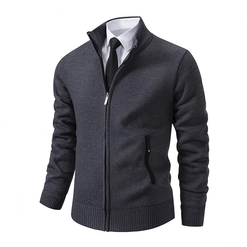OFFSUM Cárdigan De Punto Para Hombre - Cárdigan De Punto Con Cremallera Frontal Abrigo De Invierno Suelto Cuello Vuelto Forro Polar Moda Color Sólido Con Bolsillo Ropa De Abrigo